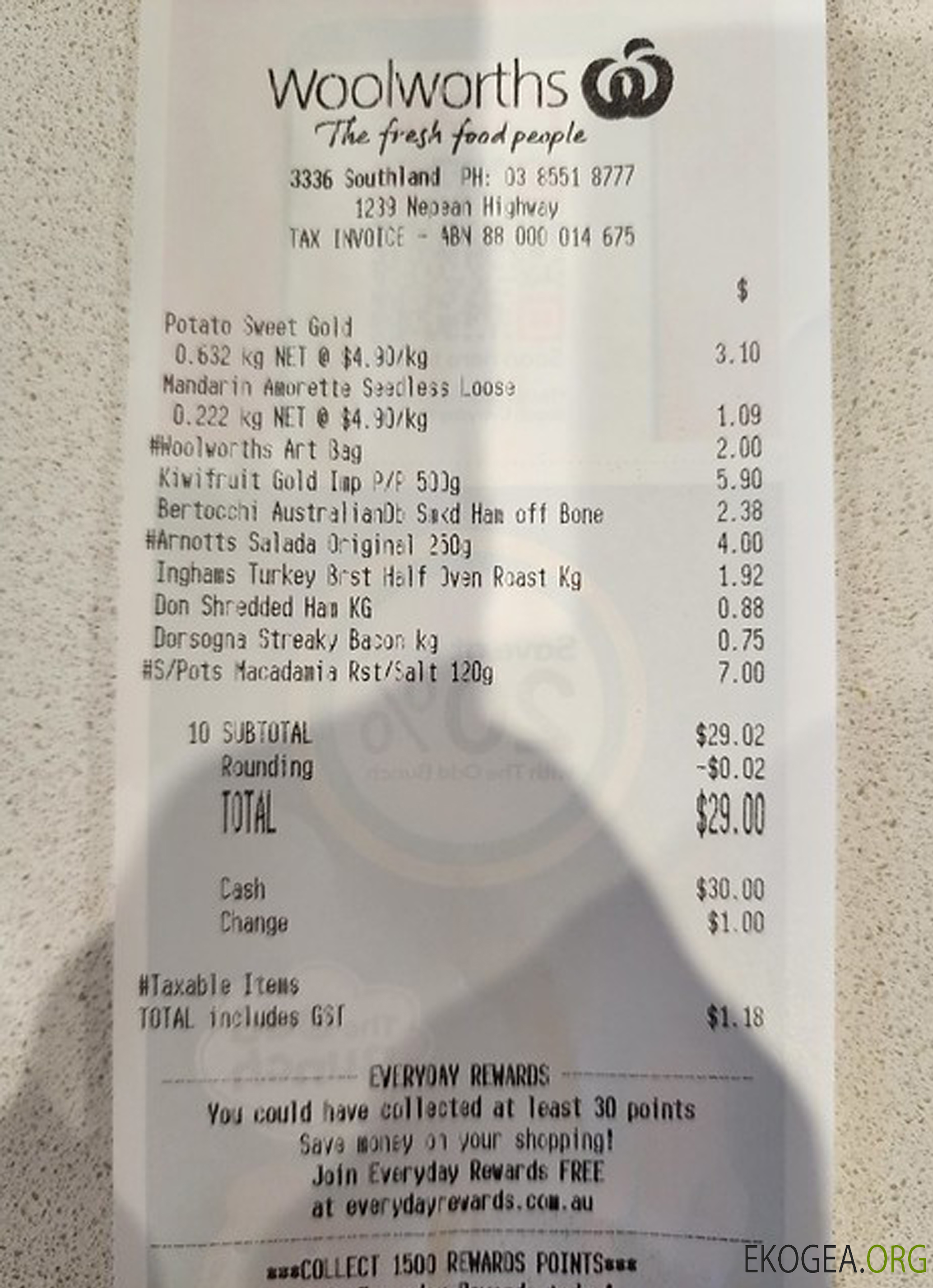 Chèque de paiement du marché Woolworths